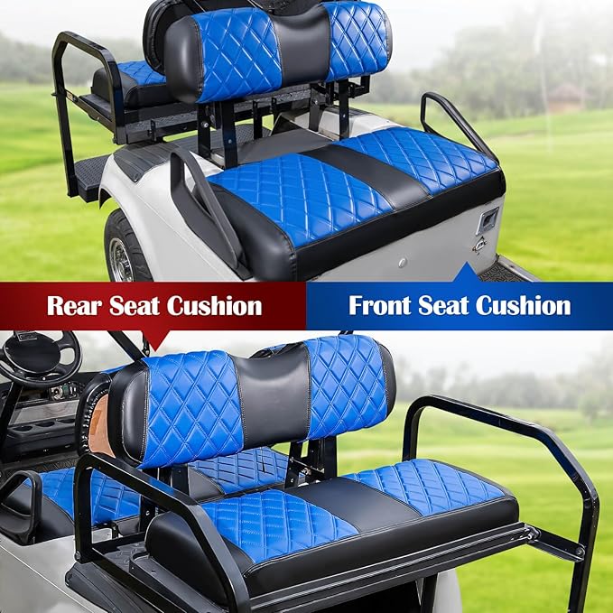 NOKINS 4PCS Golf Cart Diamond Seat Covers Kit,Front and Rear Seat Covers Fits for EZGO/Club Car/Yamaha Original Regular Seat Cushion, No Stapler