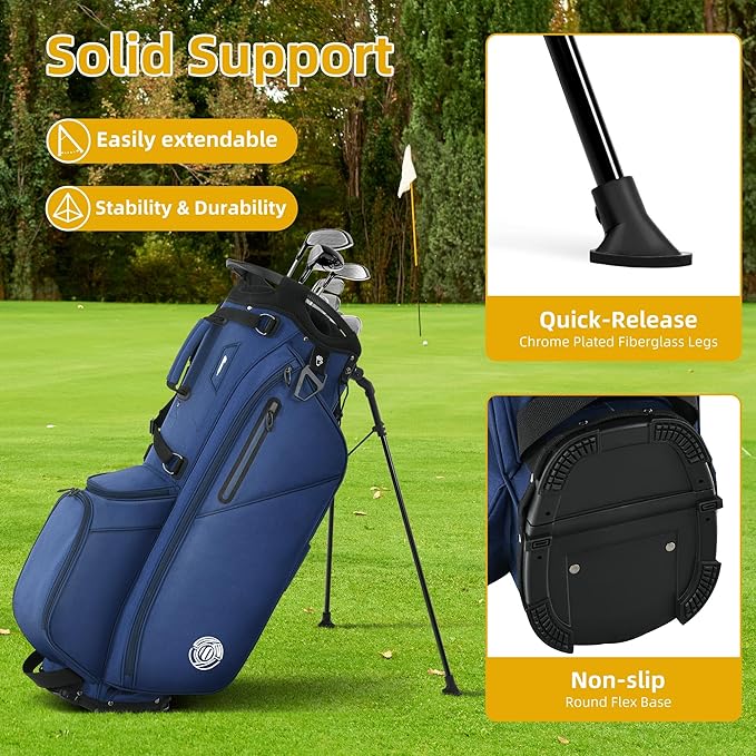 Golf Stand Bag 14 Way, Lightweight Golf Bags for Men Women with Stand, Padded Ergonomic Double Strap, Full Length Dividers, Multiple Pockets, Rain Hood