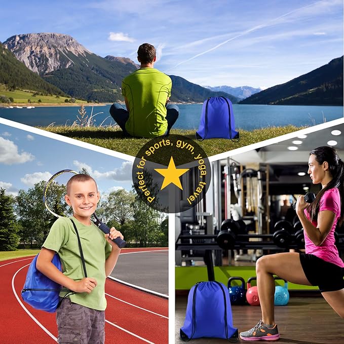 KUUQA 2 Pcs Drawstring Backpack Bags Bulk Sports Cinch Sack String Backpack Storage Bags for Gym Traveling（Black, Blue）