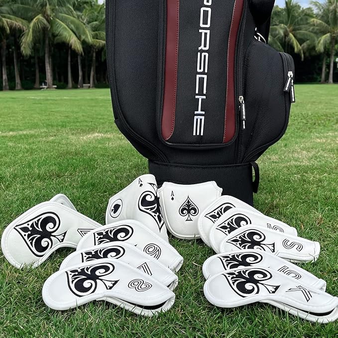 Golf Putter Cover Headcover Magnetic, Poker Ace Style Golf Club Head Cover, 4 Models Available Headcovers for Blade Half-Mallet Square Putters