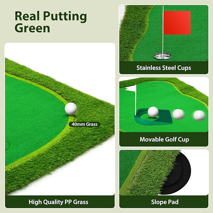 Nice C Putting Green Indoor, Putting Green, Golf Simulators for Home, Golf Putting Mat, Putting Mat Putting Green Outdoor, Challenge Putting Cup, 3 Holes, Flags, and Slope