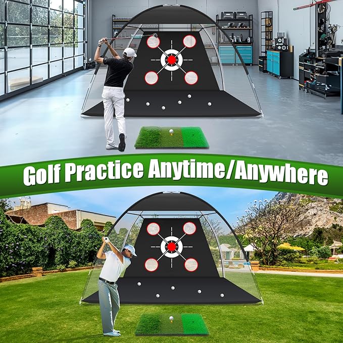 Golf Net with Practice Mat,Golf Hitting Aid Nets 10x7FT for Backyard Driving Chipping Training Swing,Gifts for Men Dad Him and Golfer