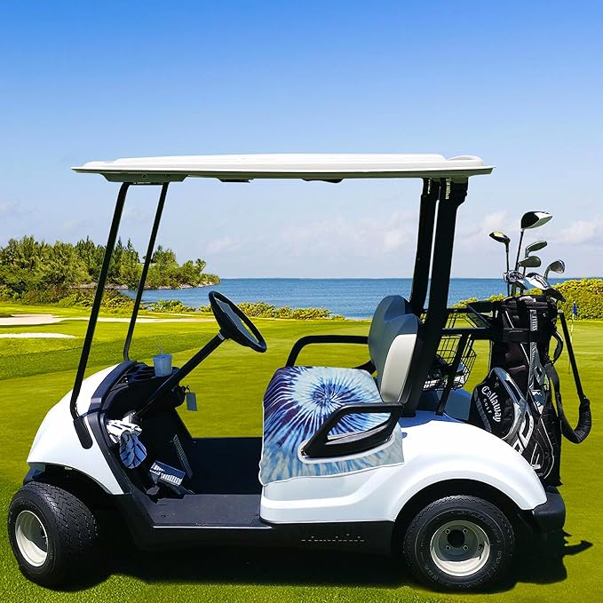 YOKYHOM Summer Golf Cart Seat Covers, Tie-dye Blue Golf Cart Front Seat Towel/Blanket Fit for EZGO/Yamaha/Club Car and More Golf Carts, 100% Microfiber, Keeps Your Seat Cool and Clean, 51''x 31''