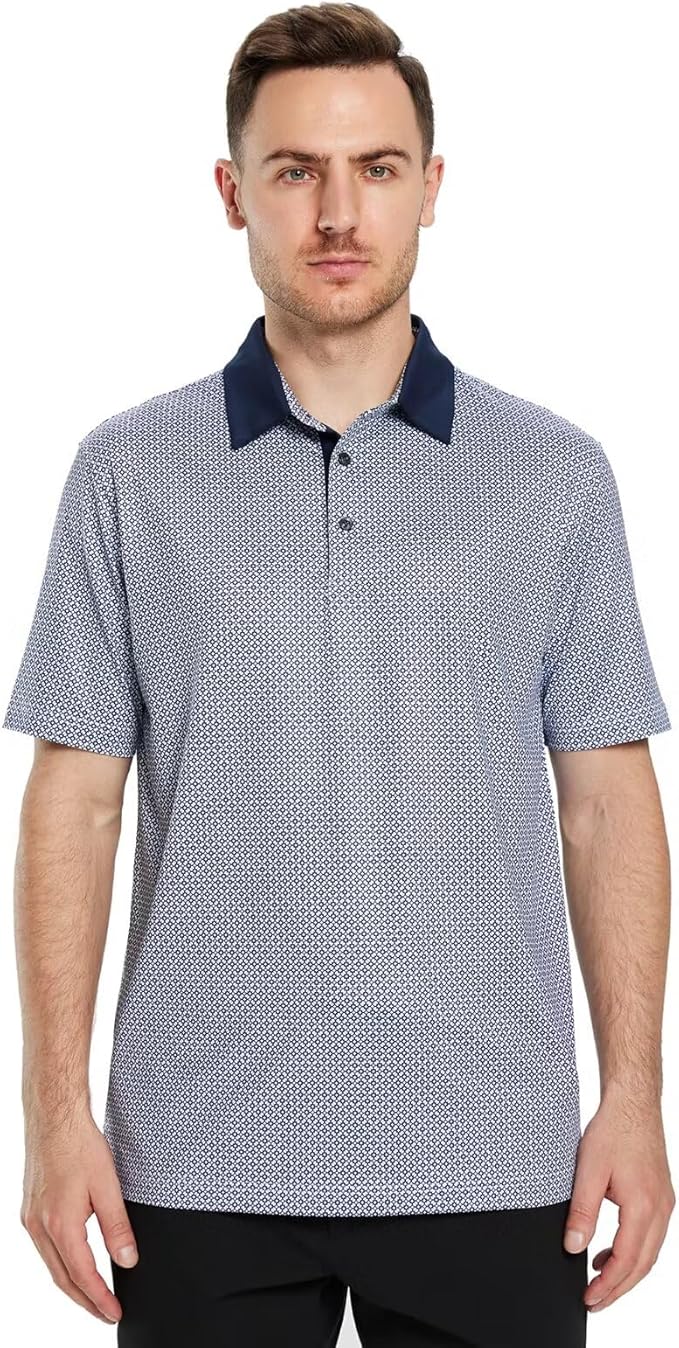 Golf Shirts for Men Dry Fit Short Sleeve Print Performance Moisture Wicking Polo Shirt