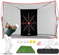 10x7ft Golf Practice Net for Backyard Driving, All-in-1 Outdoor Indoor Hitting Net, Mat, 7 Tees, 6 Balls for Training, Golf Gifts for Men Dad Him Golfer