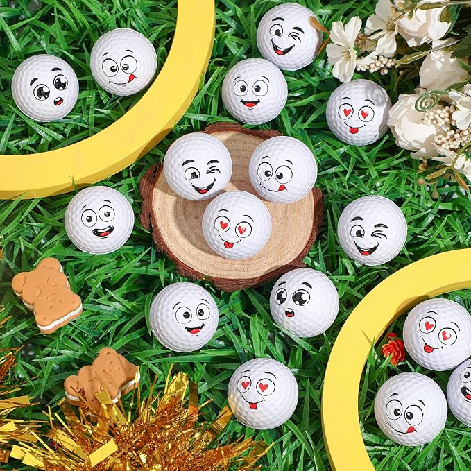 Syhood 24 Pcs Mini Golf Stress Ball Golf Party Favors 1.57 Inch Funny Face Squeeze Foam Balls with Storage Bag for Kids Men Women School Carnival Party Gift Bag Fillers