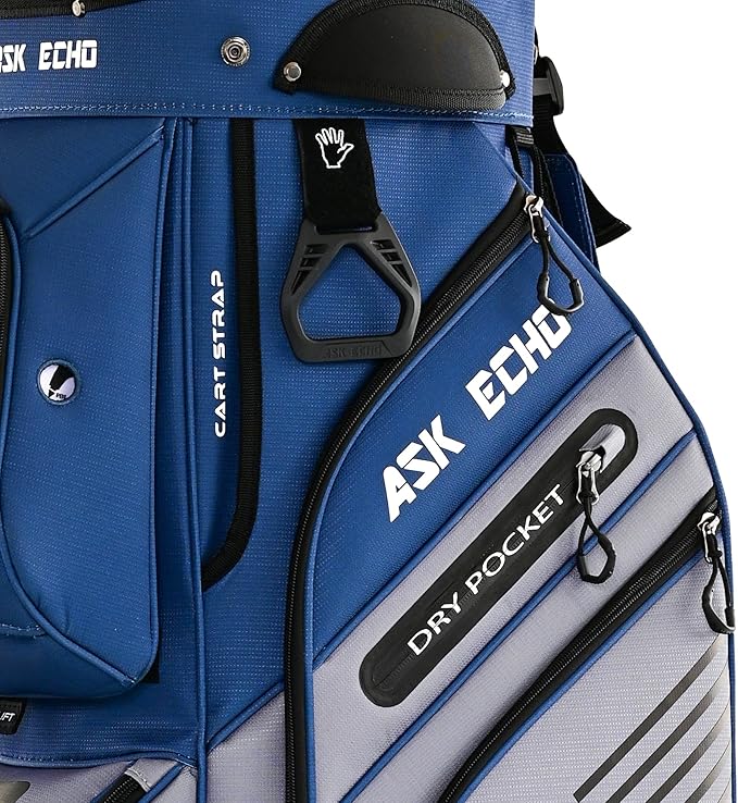 ASK ECHO T-Lock Golf Cart Bag with 14 Way Organizer Divider Top, Premium Cart Bag with Handles and Rain Cover, for Men