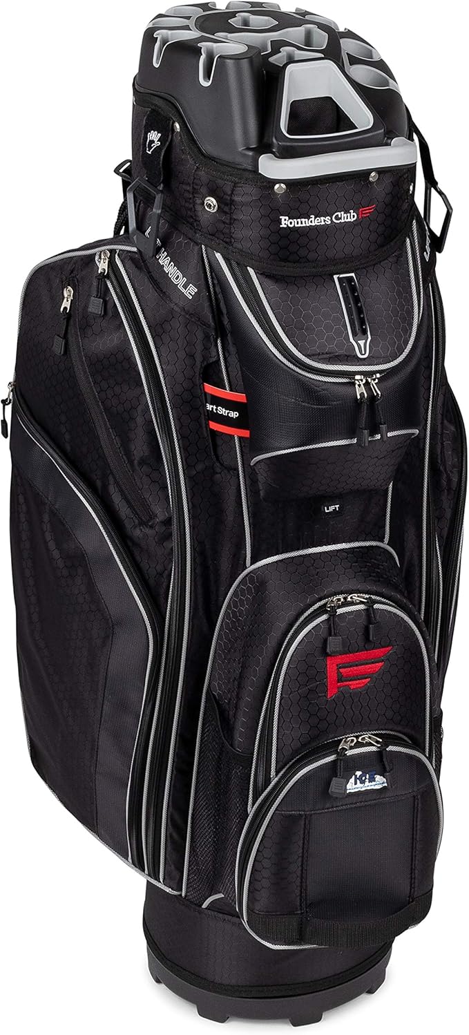 Founders Club 3rd Generation Club Lock Organizer Golf Cart Bag with 14 Way Anti Rattle Divider Top- Free Snap On Rain Hood-Full Length Dividers