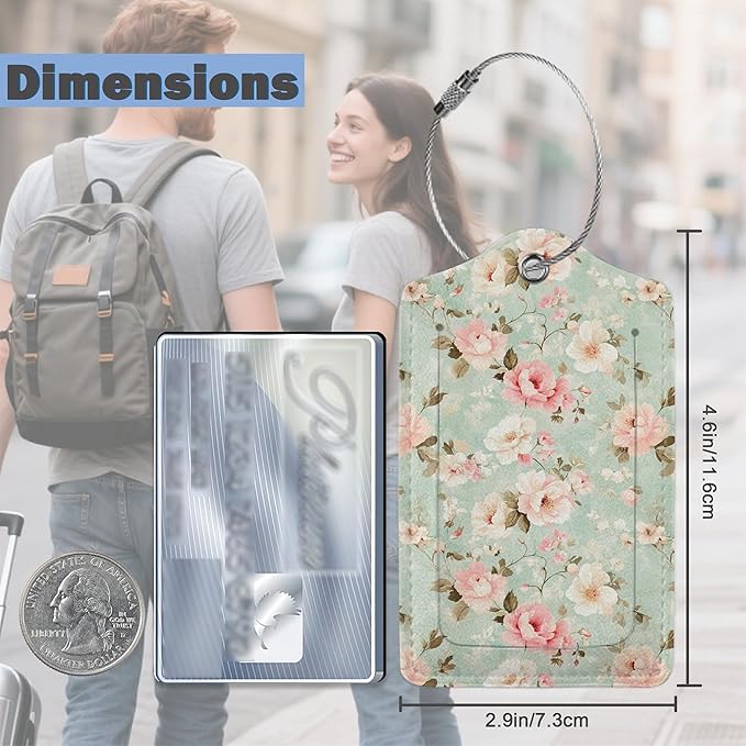 Luggage Tags for Suitcases Durable Leather Luggage Tags Cute Travel Name Tags for Cruise Ships Travel Essentials 3 Pack (Vintage Floral)