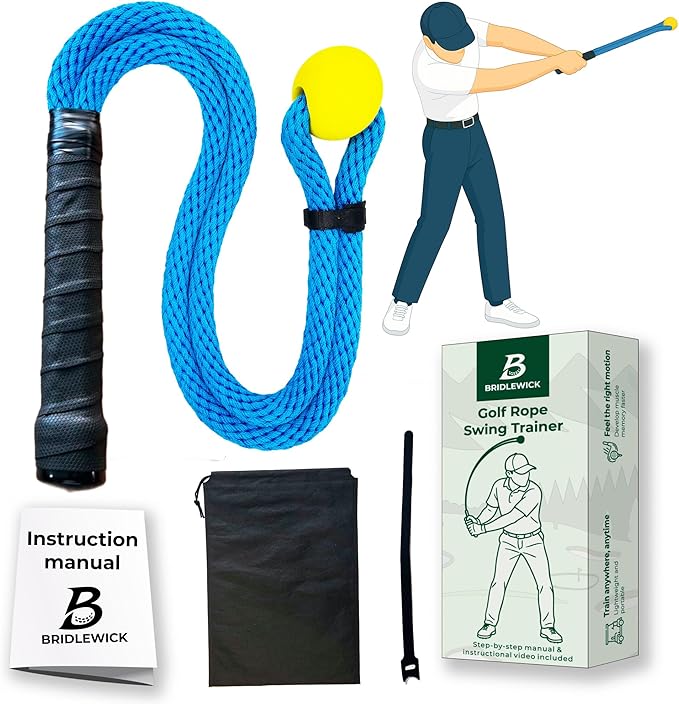 Golf Rope Swing Trainer – Weighted Rope with Yellow Ball, Improve Swing Speed, Tempo, Rhythm & Strength – Indoor/Outdoor Training Aid with Manual, Bag – Gift for Men
