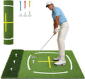 Dual Turf Golf Mat 5 * 4FT,Golf Hitting Mats Practice Outdoor/Indoor for Training Chipping Driving Swing with Standing Guide-Line & Swing Path Line,High-Density Artificial Turf Matt