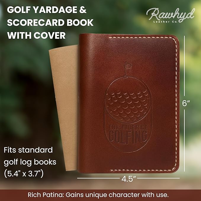 Refillable Golf Scorecard Holder–Full Grain Leather Golf Yardage Book Cover w/Golf Scorecard Book, Pencil Holder & Card Slot–Great Gift for Golfers-Unique Golf Gifts for Men & Women(Pen not included)
