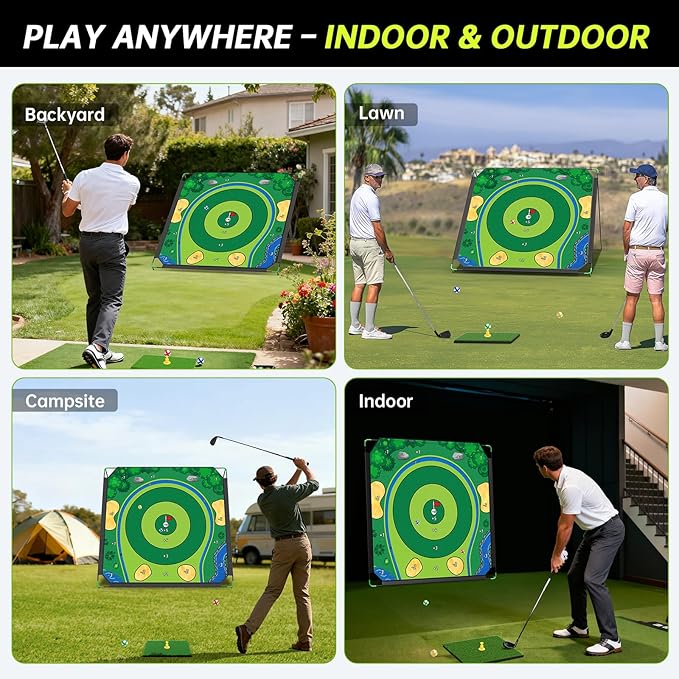 Golf Chipping Game Set, 71 X 71 in Large Golf Practice Mat with 2 Adjustable Clubs, Hitting Mat, 24 Sticky Balls, 2 Golf Tees, Scoreboard & Carry Bag, Indoor Outdoor Training Game for Adults