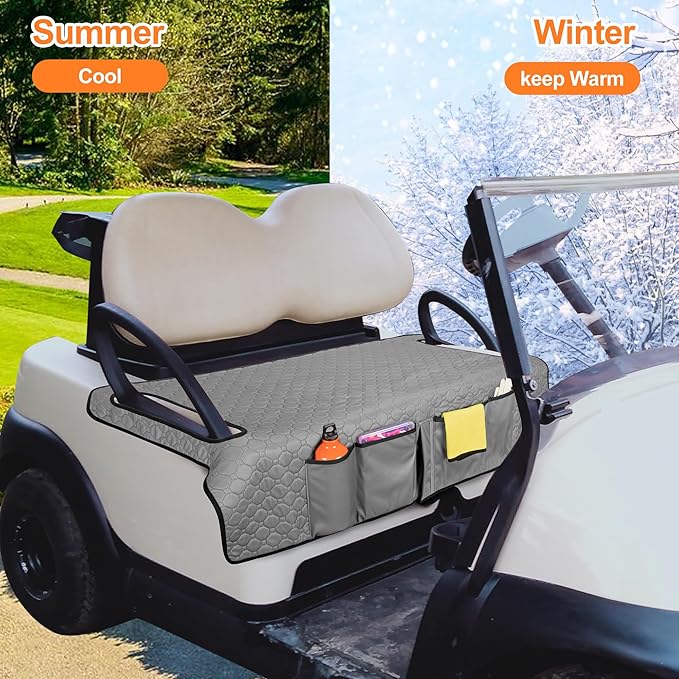 Golf Cart Seat Covers, Universal Golf Cart Seat Towel Blanket with 4 Front Pockets & Nonskid Bottom Fits for EZGO, Yamaha, Club Car and More 2 Person Seats Golf Carts