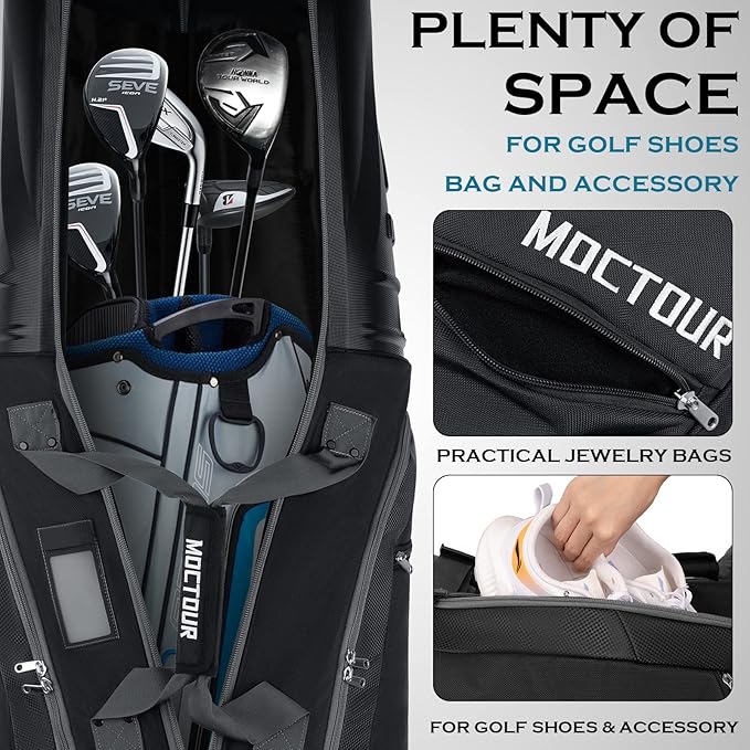 Golf Travel Bags for Airlines with Wheels & ABS Hard Case Top, Protect Your Clubs, Waterproof 1680D Oxford Fabric and Oversize Tank Wheels, Lightweight and Easy to Maneuver