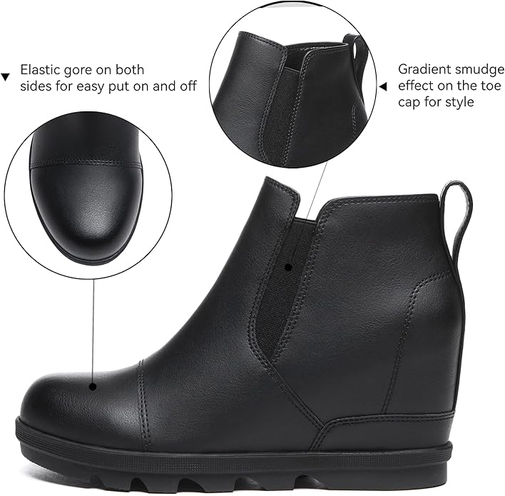 Athlefit Women's Wedge Ankle Boots Comfortable Slip On Wedge Booties