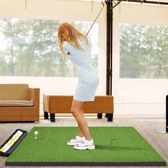 5x4ft Golf Hitting Mat, Thickened 21mm/31mm/36mm Artificial Turf Golf Practice Mats for Indoor Outdoor Backyard Driving Swing Training with 9 PU Balls, 3 Rubber Tees, 7 Tees