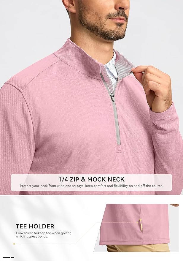 Obla Golf Quarter Zip Pullover for Men Mock Neck Sweatshirt Lightweight Sun Protection Men's Long Sleeve Golf Shirt