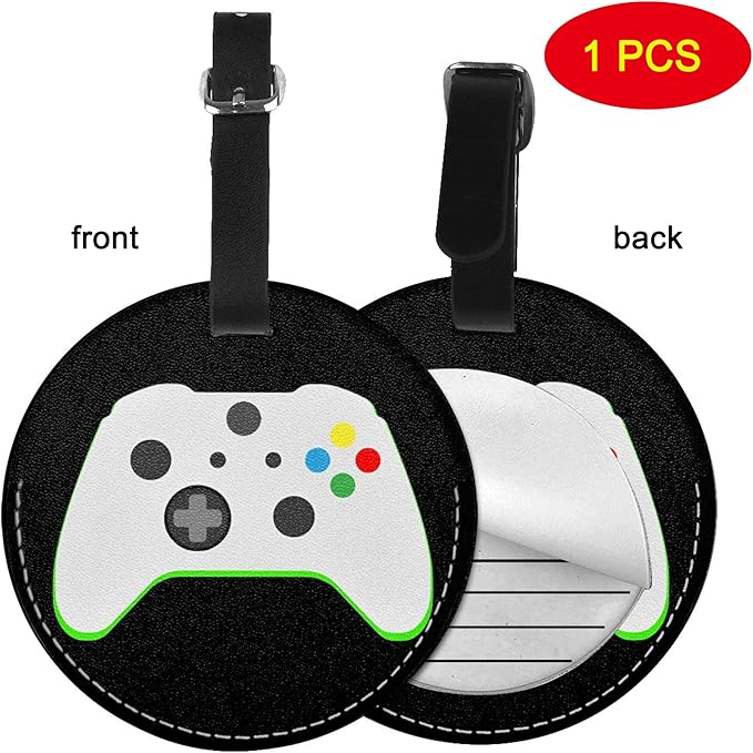 Gamer Controller Video Games Luggage Tags for Suitcases, Pu Leather Baggage Tags Identifiers for Travel, Name Id Label for Baggage Bag Women Men