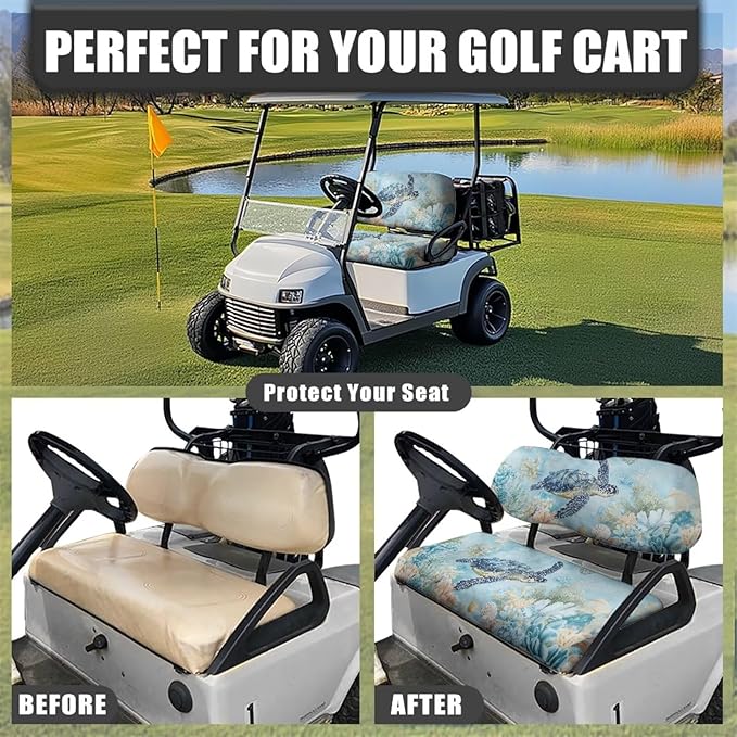 Golf Cart Seat Covers, Universal Fit & Nonskid Bottom Fits for Club Car 2 Person Seats Golf Carts