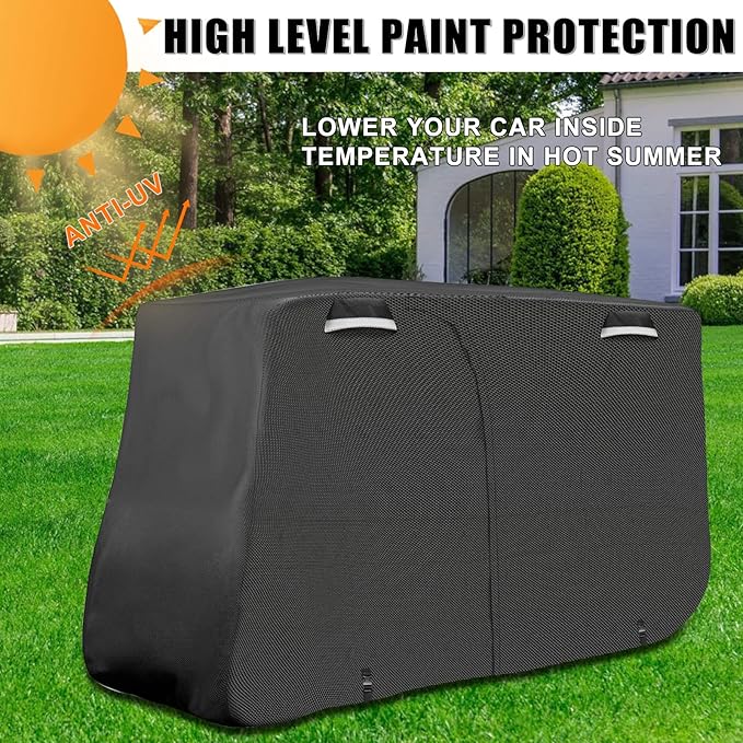 SAPUBK Golf Cart Cover Golf Cart Accessories with Side Door Ziper Compatible with Club Car/EZ-GO/Yamaha for Rain UV Dust Protection All Weather