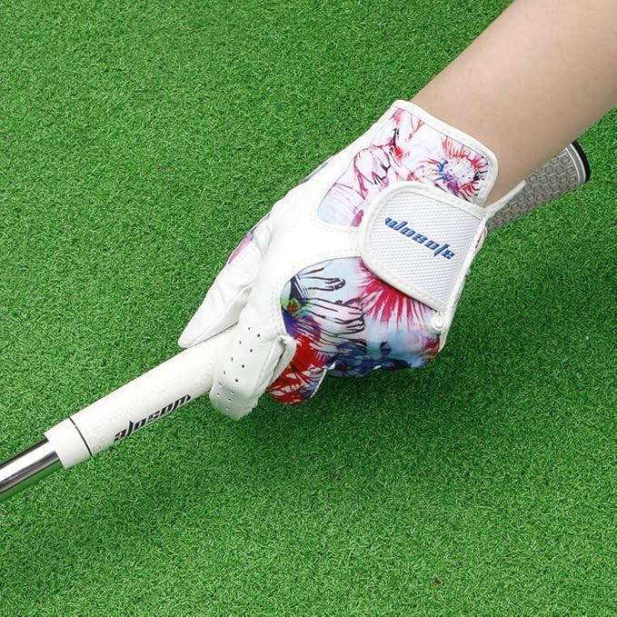 wosofe Golf Glove Women Ladies Pair Cool Leather Both Hand Summer Floral Colorful Breathable Sport Gloves