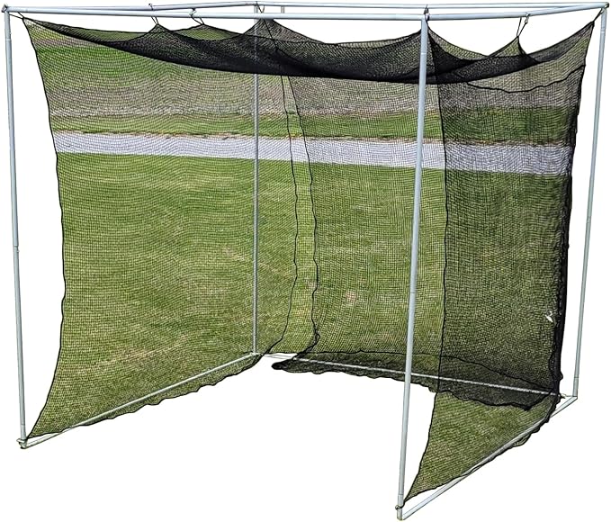 Jones Sports 10' x 10' x 10' #252 Knotless Nylon Golf Net and 10' x 10' Baffle with Complete Push-Button Frame