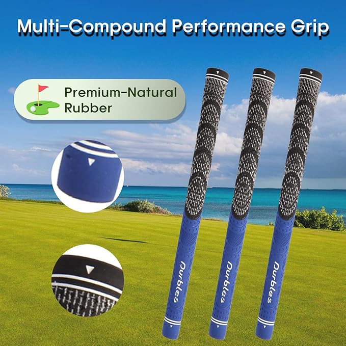 Golf Grips with Regripping Kit – All Weather Multi-Compound Golf Club Grips for Men & Women – Corded Rubber Grip Set – Standard & Midsize Wood and Iron Grip Kit – All Level Golfing Accessories