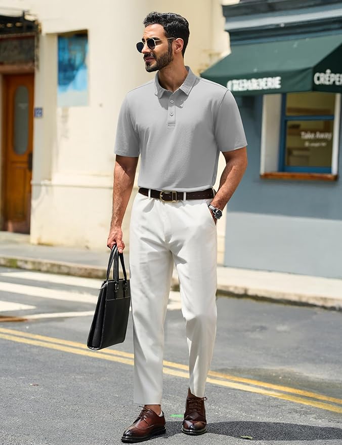 TACVASEN Mens Polo Shirts Short Sleeve Pique 3 Buttons Golf Polo Cooling Performance Moisture Wicking Shirt