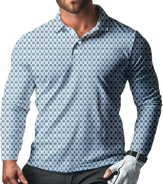 Men's Long Sleeve Golf Shirt Quick Dry 3 Button Work Fishing Outdoor Casual Collar Shirt