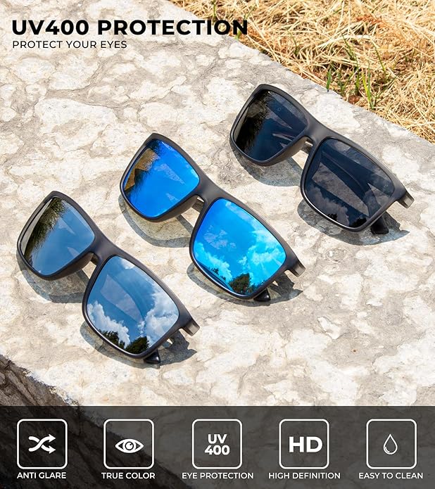 KALIYADI Polarized Sunglasses for Men and Women, Mens Sun Glasses with UV Protection for Driving Fishing Golf (3 Packs)