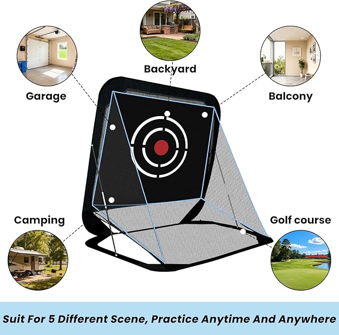 Pop-Up Golf Hitting Net - 8x7x7ft Heavy Duty Portable Driving Practice Equipment for Backyard Indoor Outdoor with Target & Carry Bag