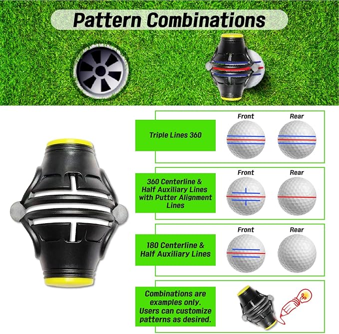 Putt Liner 360 Golf Ball Marker | 360 Degree Line Drawing Alignment Accessory Tool Identification Multicolor Triple Line Golf Gift Premium Quality