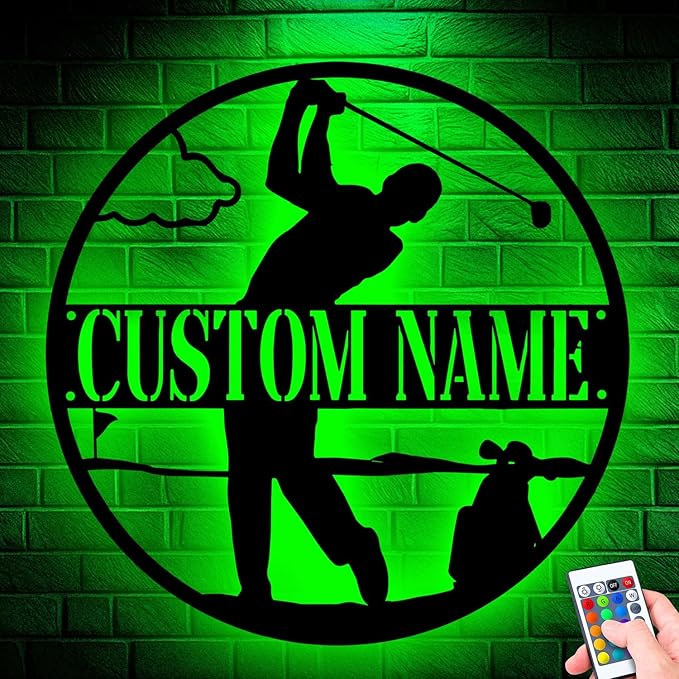 Custom Golf Golfing Metal Sign, Personalized LED Lights Wall Art, Unique Home Decor Gift for Golf Enthusiasts, Stylish Hanging Decor for Man Cave, Office, or Playroom