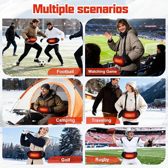 Heated Hand Warmers Pouch 10000mAh Electric Heated Hand Muff with 3-Level Heat Setting, Rechargeable Power Bank, Adjustable Strap, 2 Pocket for Football, Golf, Hunting, Camping(Includes Power Bank)
