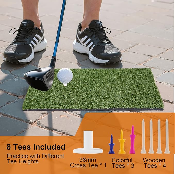 Golf Mat, Golf Hitting Mat Outdoor for Training, Golf Practice Mat with 10mm EVA Backing, Golf Mats Practice Indoor and Outdoor Turf with 8 Different Tees