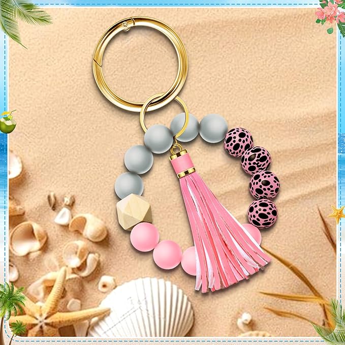 Tote Bag Charm Compatible with Bogg Bag Accessories, Bead Tassel Beach keychain Wrist Leopard Purse Charm Girl Women