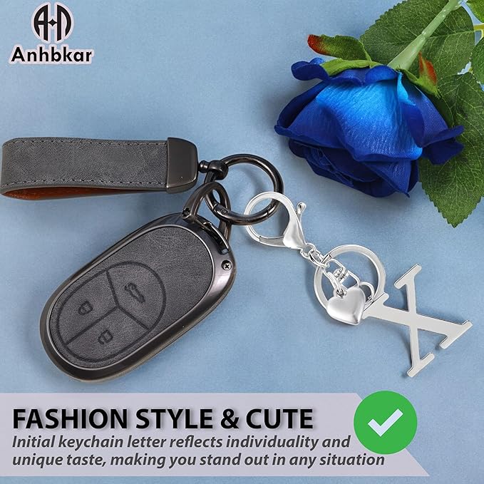 Metal Heart Alphabet Keychain for Women, Girls - Cute Initial Letter Accessories for Purse, Bag Charms and Backpack