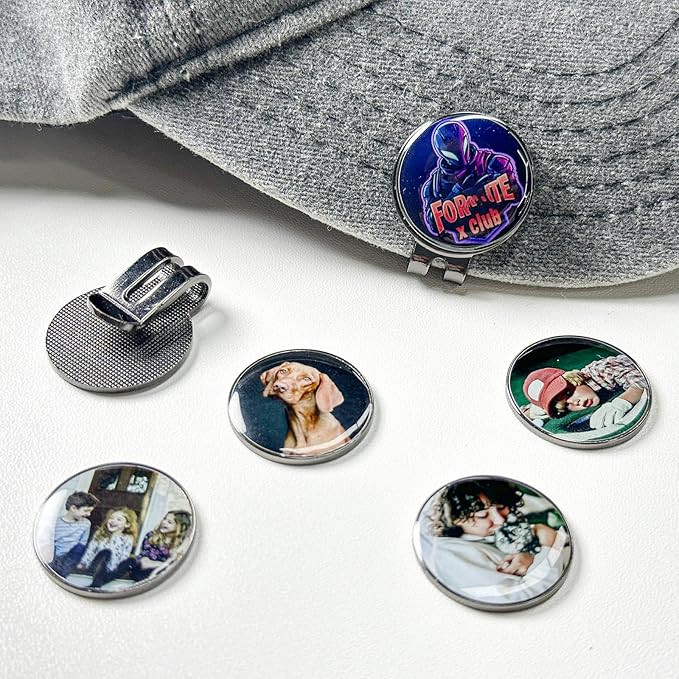 Custom Golf Ball Markers with Magnetic Hat Clip - Personalized Ball Marker Hat Clip with 1" Diameter Ball Marker Customized with Your Photo Logo Text Name