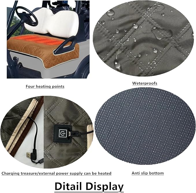 Golf Cart Heater, Heated Golf Cart Seat Cover - USB Powered 4-Zone Warming Pad & Electric Blanket for Golf Carts, 3-Temperature Settings with Portable Foldable Design (Coffee)
