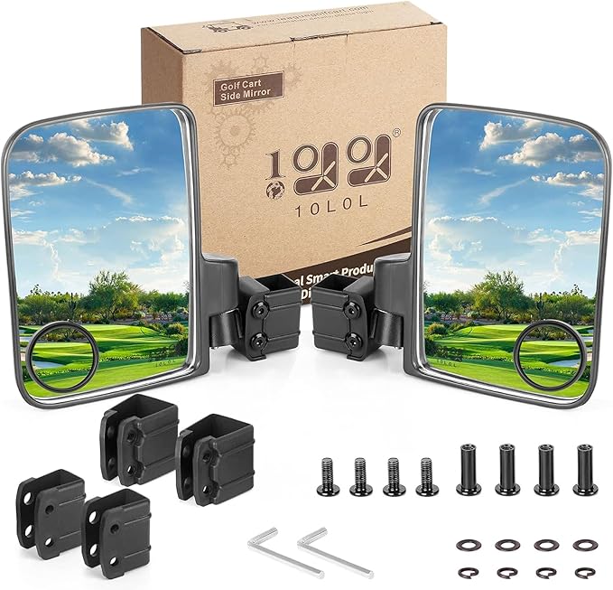 10L0L Golf Cart Mirror Universal for Yamaha, Club Car, EZGO, No Drilling Extra Large Side Rear View with Blind Spot Mirror Folding Adjustable 180 Degree