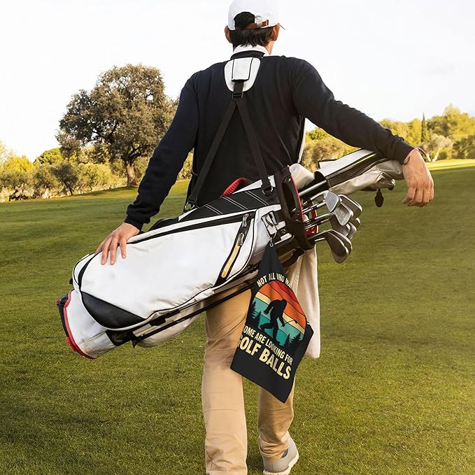 Black Funny Golf Towel with Carabiner Clip 24"x16" Hilarious Cute Golf Towels for Golf Bags Microfiber Waffle Fun Golf Rag for Disc Balls Clubs Accessories for Men Women Dad Golfers