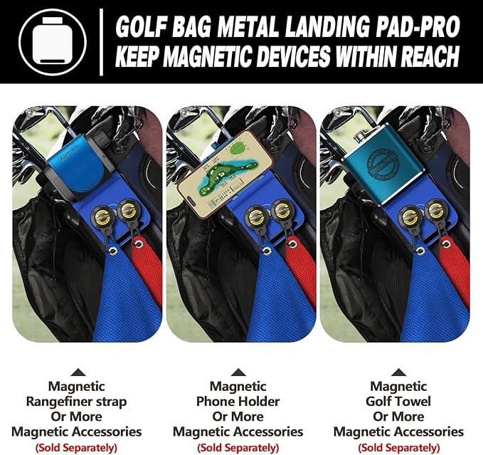 Golf Bag Metal Landing Pads for Magnetic Golf Towel,Golf Rangefinder,Golf Flask,Golf Speaker- Quick Access to Magnetic Golf Equipment and Accessories-Golf Gift -US Patent