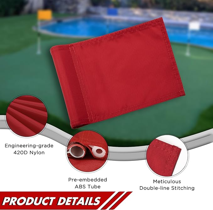 KINGTOP Solid Golf Flag All 8x6 Inch - 420D Nylon, Tube Inserted - Mini Putting Green Flags for Backyard Practice