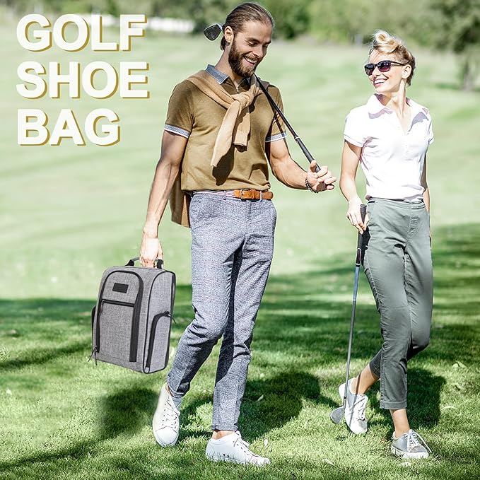 Goloni 2Pcs Golf Shoe Bag for Men & Women, Padded Travel Shoe Bag with Side Accessory Pockets,Sport Shoe Carrier for Golf Shoes,Socks,Tees & Balls,Durable & Lightweight Design(Black+Gray)