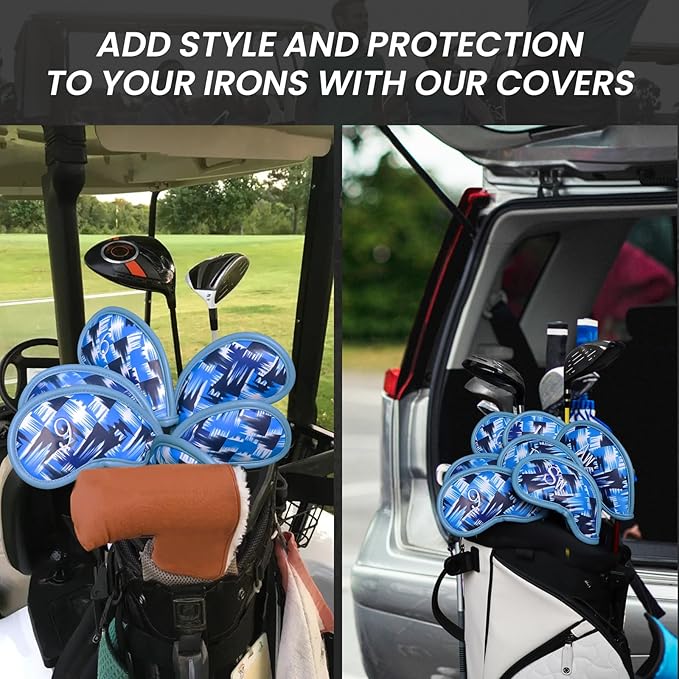 Golf Club Covers Iron Value 12 Pack Stylish Synthetic Leather Headcover, Embroidery Numbers Head Covers Universal Protector Fit Main Iron Wedge Clubs, Accessories Travel for Men Women