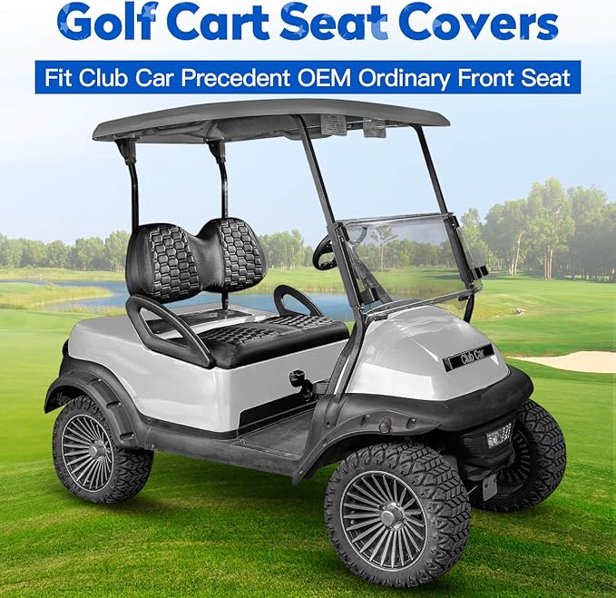 NOKINS Golf Cart Seat Covers, Fit Club Car Precedent OEM Standard Front Seat Cushion, Club Car Precedent Accessories Vinyl Seat Covers, No Nails Required(Carbon Fiber Black&Black)
