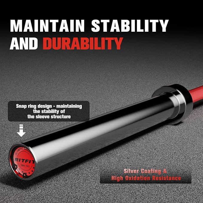 RITFIT 7FT Olympic Barbell for Strength and Weightlifting Training - 2 Inch Olympic Bar for Squat, Deadlift, Bench Press, Curl, Overhead Press - 500lbs/1000lbs/1500lbs Capacity