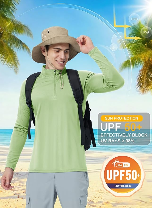 CRYSULLY Men's Long Sleeve 1/4 Zip Shirts Sun Protection Pullover UPF 50+ Rash Guard Running Lightweight T Shirt