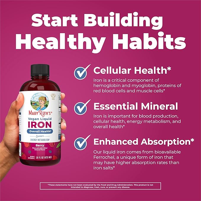 Iron Supplement for Women Men & Kids | Liquid Iron Supplement for Women Men & Kids | Iron for Healthy Blood & Oxygen | Ages 4 & Up | Sugar Free | Vegan | Non-GMO | Gluten Free | 16 Fl Oz